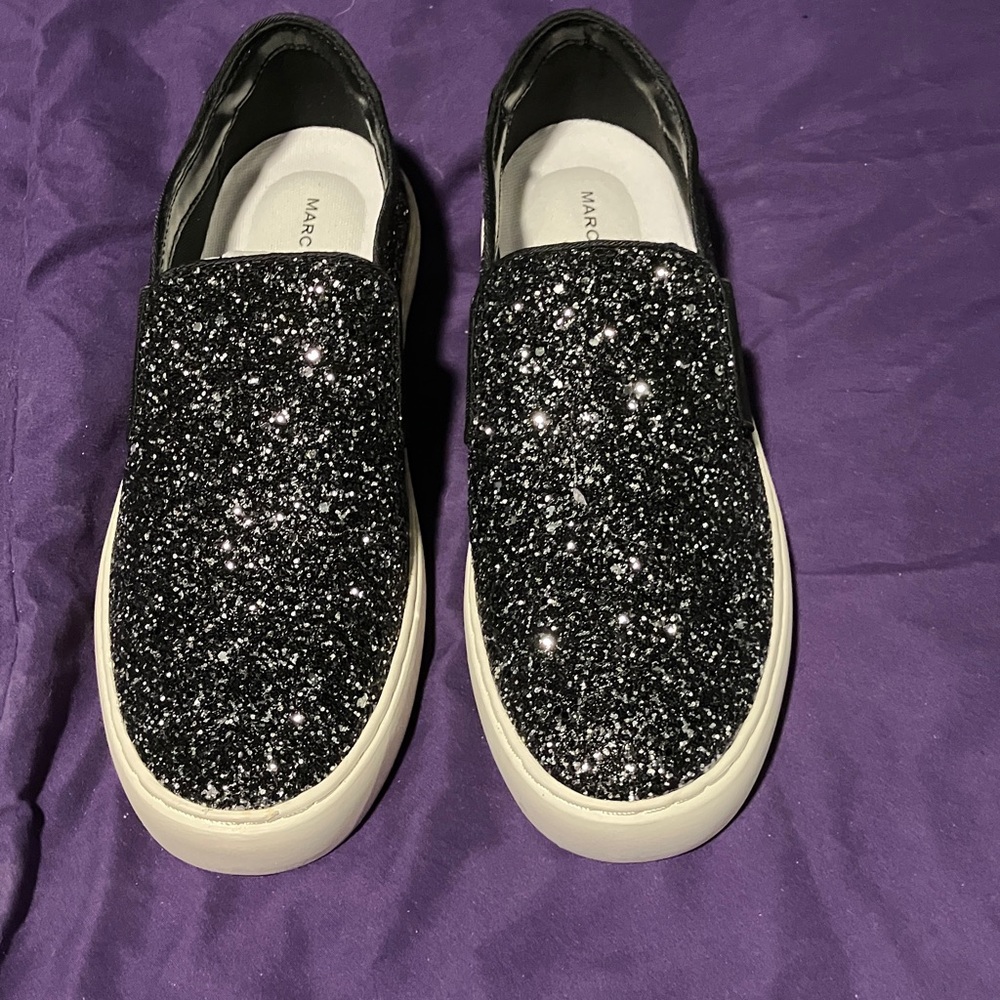 Marc Fisher Black Glitter Loafers